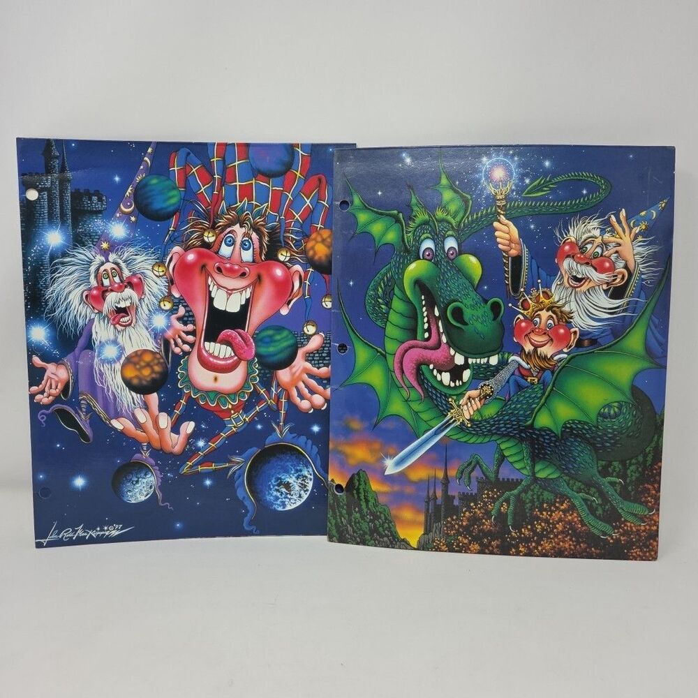 2 Vintage Retro 90s John Ross MacKimmie 3 Ring Pocket Folder Crazy Wizard Jester